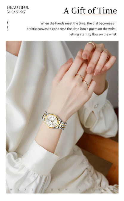 OLEVS Luxury Fashionable Ladies Quartz Watch Waterproof Wristwatch with Arabic Numerals Date Feature And Set Bracelet for Women