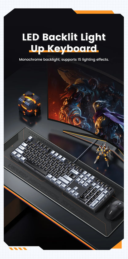Teclado Mecânico UGREEN 108 Teclas PBT Teclado com Fio Switch Red Russo/Coreano/EN para Desktop Portátil Windows Mac OS Gaming