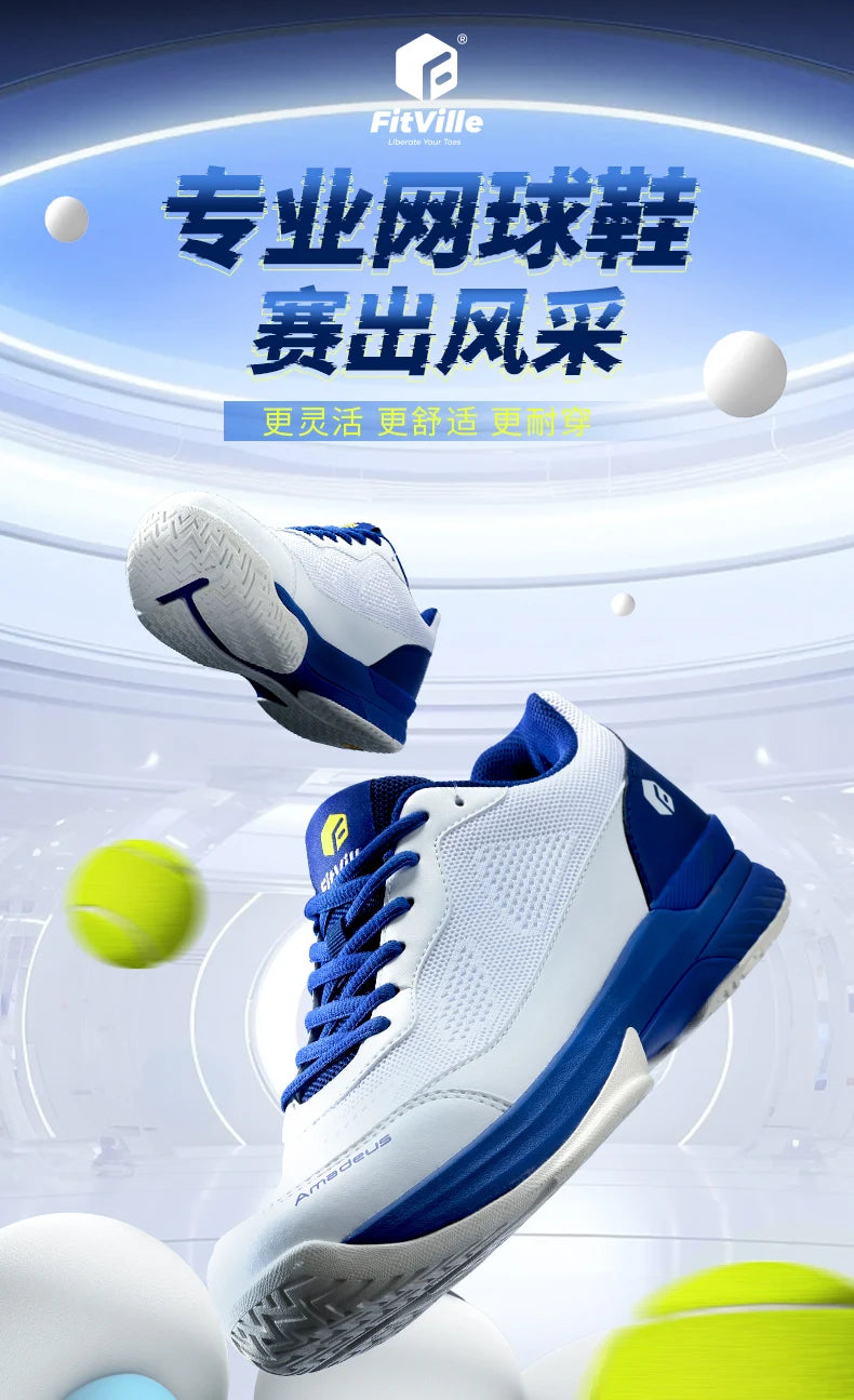 FitVille Pofessional Tennis Shoes for Mens  Soprt Shoes Training Sneakers Anti-Slip Sweat Absorbent Swollen Feet Arch Support