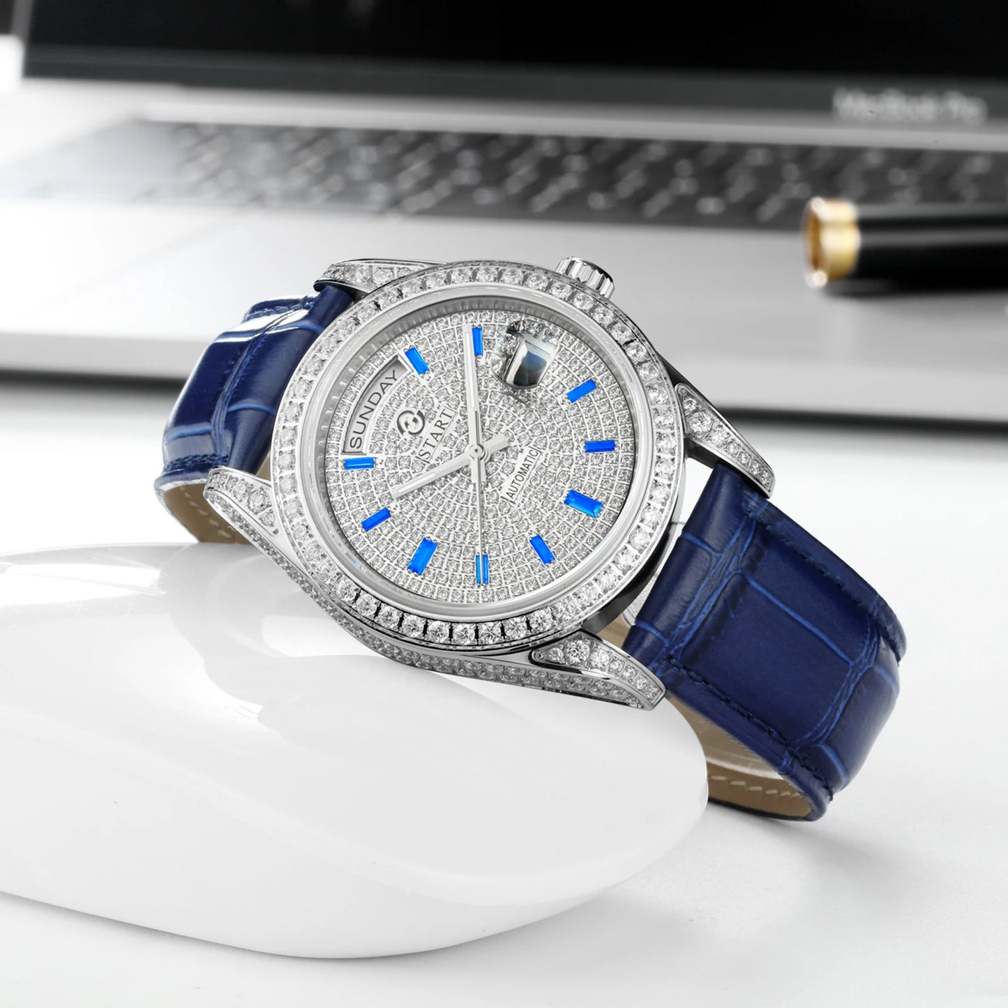 【START】Gypsophila Men's Watch Official Authentic Diamond Watch Waterproof Automatic Mechanical Watch Date Week Function