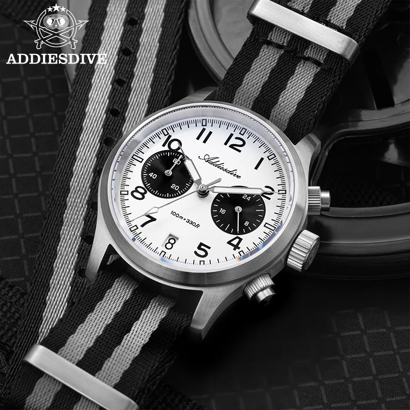 ADDIESDIVE 2025 Novo Relógio Masculino Panda Eye Retro de Luxo VK64 Quartz, Cronógrafo Desportivo para Homem, 100M Impermeável, Luminoso