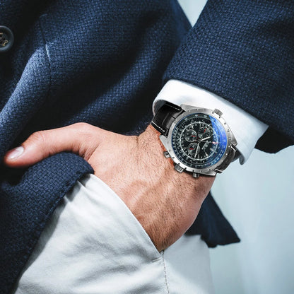 JARAGAR Men’s Luxury Automatic Mechanical Watch  Military Sport Design, Multifunction Dial & Leather Strap