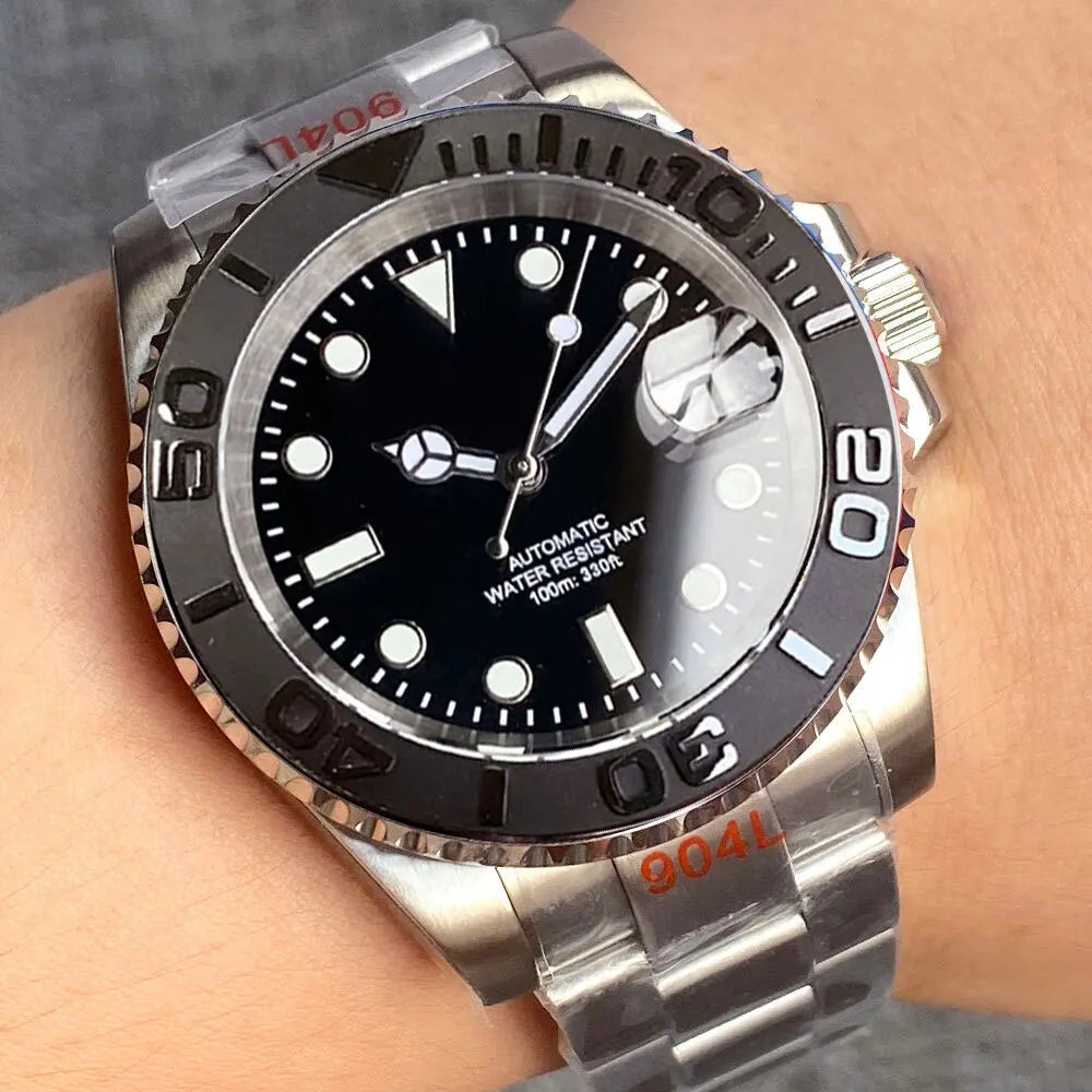 Relógio de Homem Automático Miyota8215 Impermeável 200m, Relógio de Mergulho 40mm com Movimento Mecânico, Luminoso, Bracelete Jubilee e Fecho Glide Lock
