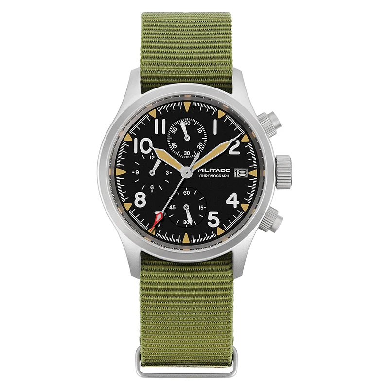 Militado ML1868KF Quartz Watch VK67 Chronograph Movement Military 3 Dial Vintage Watch 100m Waterproof Sapphire Crystal Watches