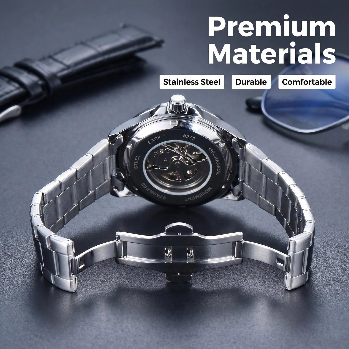 LONGLUX Men automatic mechanical watch luxury watches waterproof skeleton business cheap wholesale stainless steel gift watch