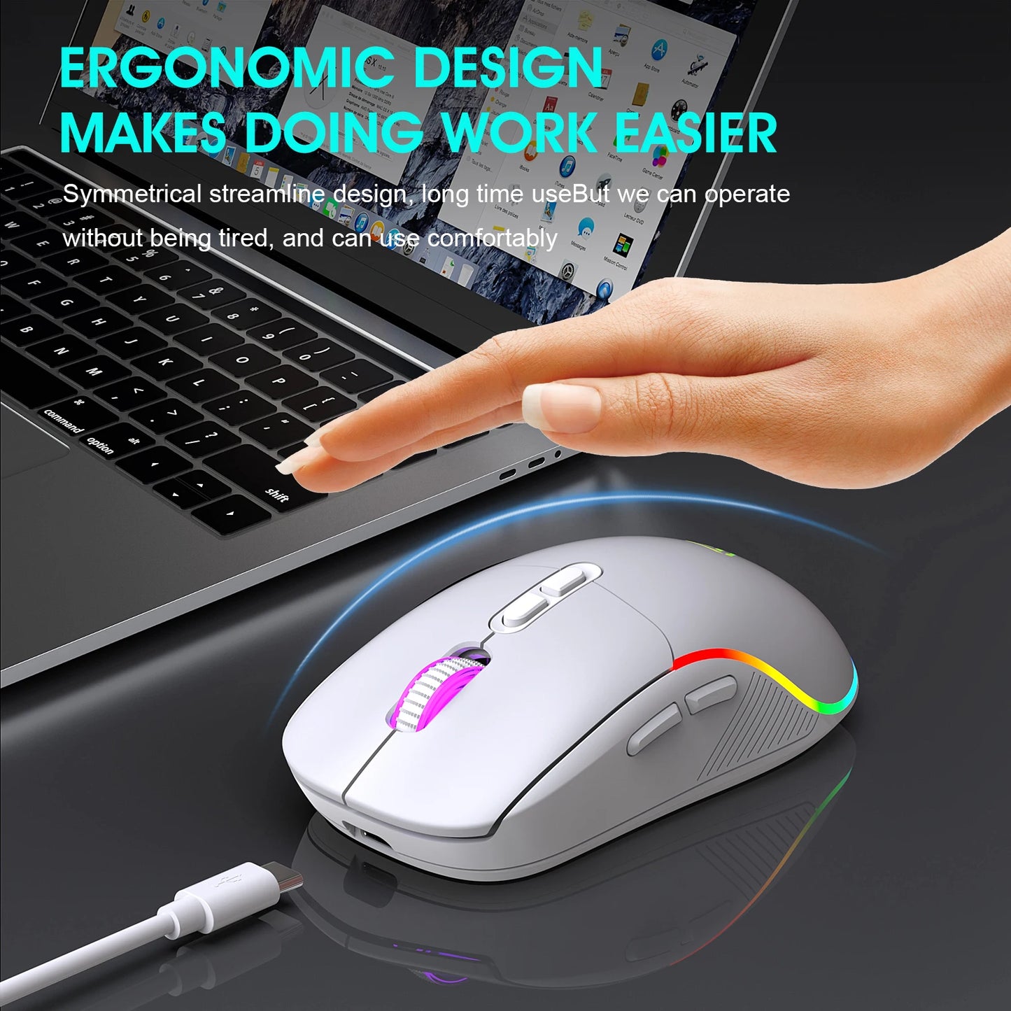 Rato Tri-Mode 2.4G sem fios/Bluetooth/com fios, DPI ajustável em 6 níveis, bateria de 500mAh, iluminação RGB, rato de gaming e eSports com macro para escritório