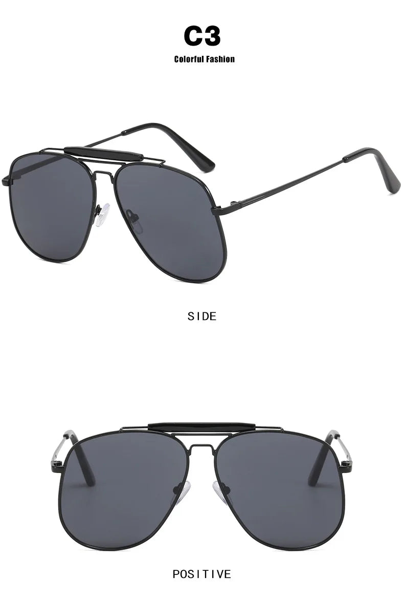 Metal Frame Pilot Sunglasses For Women Double Bridge Champagne Sun Glasses Woman Luxury Square Clear Oversize Shades