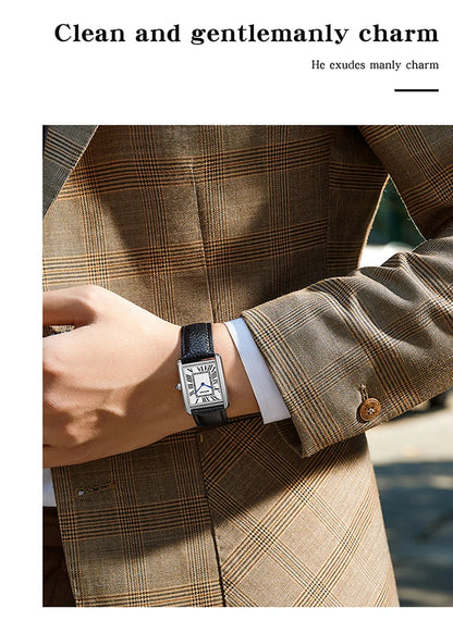 SANDA New Couple Tank Watches Wear Resistant Leather Strap Luxury Square Dial Waterproof Sports Casual Men Women Quartz Watches
