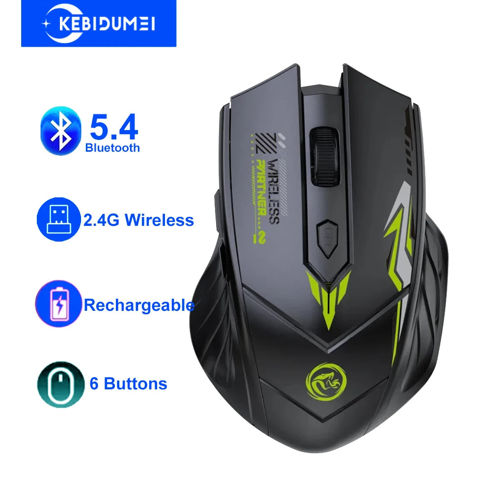Dual-Mode Bluetooth 5.4 Wireless Mouse, Rechargeable 2.4G Wireless Mouse with 6 Buttons, Adjustable DPI Ergonomic Mouse for PC, Laptop & MacBook