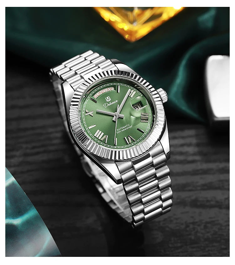 Top Brand Business Men's Watches Luxury Calendar Week Automatic Mechanical Watch for Man Waterproof Gold Stainless Steel
