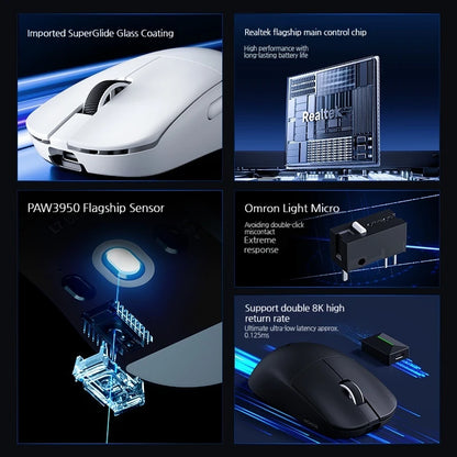 MCHOSE L7 Ultra+ Rato de Mão Médio Grande para Gaming e E-Sports Paw3950 Sem Fios de Três Modos, Leve, para Escritório, Rato de Computador Dual-Drive