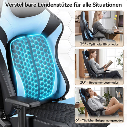 Devoko Gaming chair with 6-35 ° adjustable lumbarrest, thickened and wide seat cushion, ergonomic desk chair
