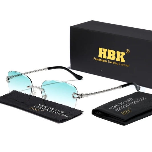 HBK Vintage Design Frameless Sunglasses Men Luxury Wave Cutting Metal SunGlasses for Women Travel Shopping Shades Eyeglass UV400