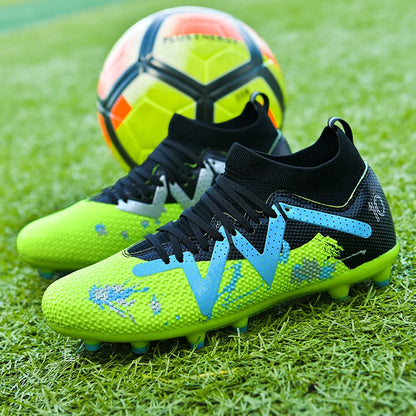 AG/FG Long Studs Soccer Shoes，PU Fabric Mixed Upper，TPU Sole Wear Resistant Anti Slip，Men Women Kids Youth Outdoor Sports