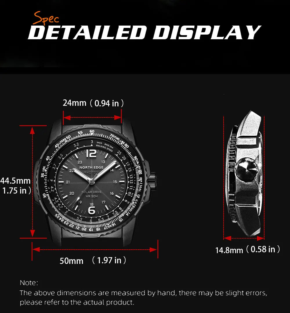 NORTH EDGE PHOTON Men Digital Military Watch Waterproof 50M Men's Sport Wristwatches Solar Power Luminous Enviormentally Clock
