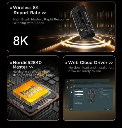 Rato Gaming Sem Fios ATTACK SHARK R5 Ultra Carbon Fiber, Sensor Gaming PixArt PAW3950MAX, 42000DPI, 8000Hz, MCU Nordic 52840