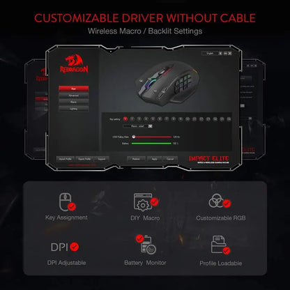 Mouse da gaming Redragon M913 16000 DPI cablato e wireless 2.4Ghz RGB ottico, 16 pulsanti programmabili, mouse nero/bianco