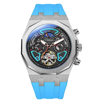 Top Brand Sport Watches with Tourbillon Stainless Steel Rubber Strap Multifunction Dial Automatic Watches Reloj Hombre New