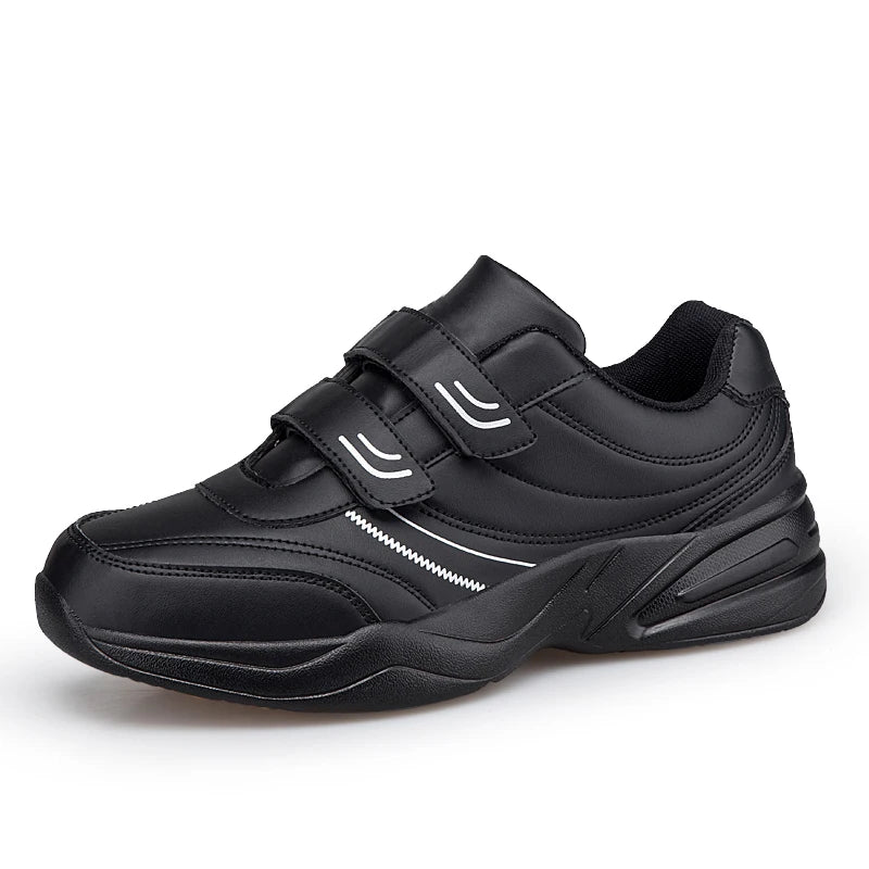 Men's Adjustable Hook and Loop Leather Sneakers Casual Sports Shoes White Sneakers Masculino Zapatillas Deportivas Tenis