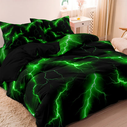 3Pcs Lightning Thunder Pattern Print Duvet Cover Bedding Set Soft Breathable For Four-seasonBedroom Dormitory Decorative