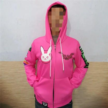 Sweatshirt com Capuz de Anime e Gaming com Impressão 3D Overwatches DVA DJ, Fato de Cosplay, Casaco com Capuz para Mulher, Homem e Casal, Top de Vestuário