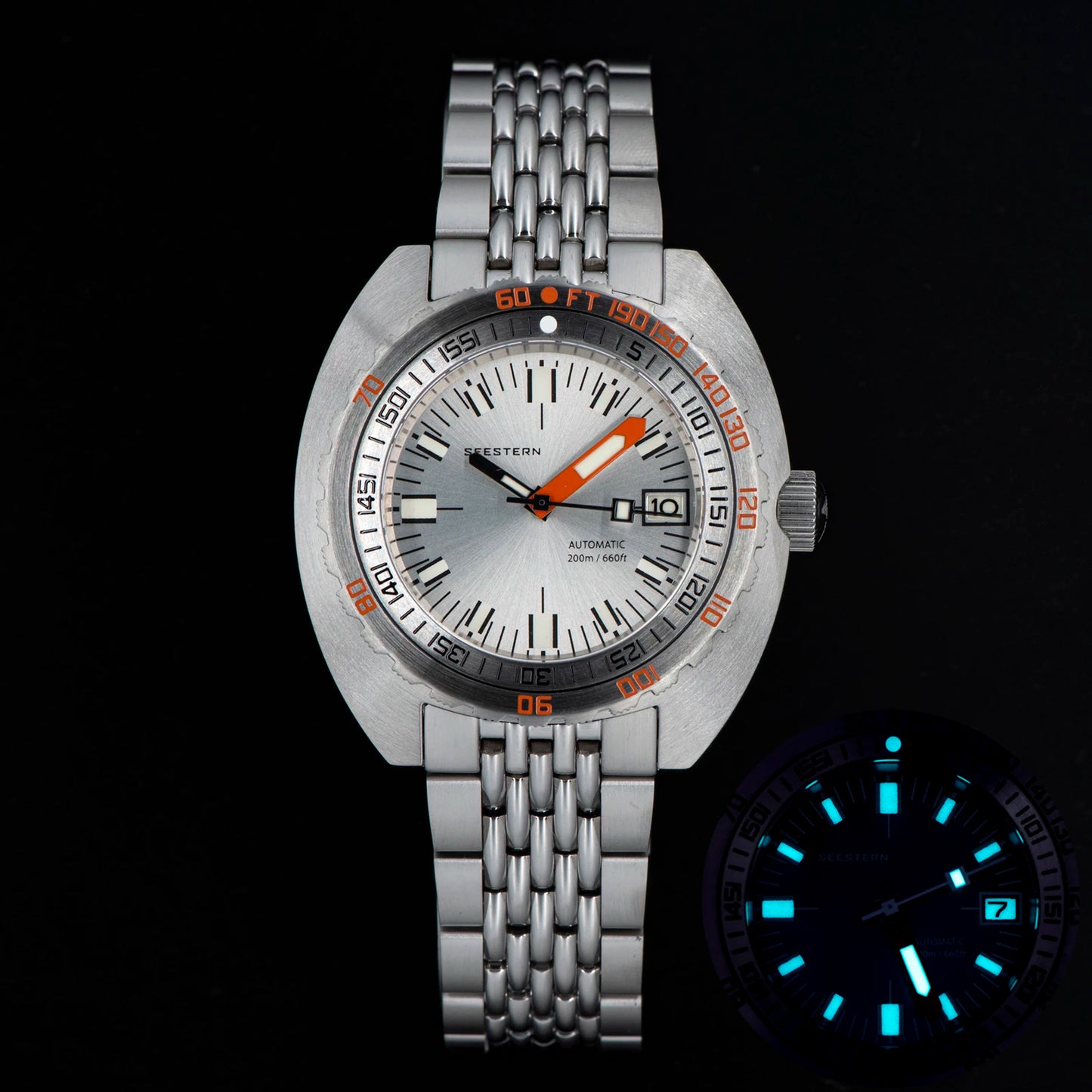 SEESTERN Men Diving Watch Automatic Luminous Date Waterproof Turn Bracelet Wristwatches Retro SUB300T Mechanical Sapphire Glass