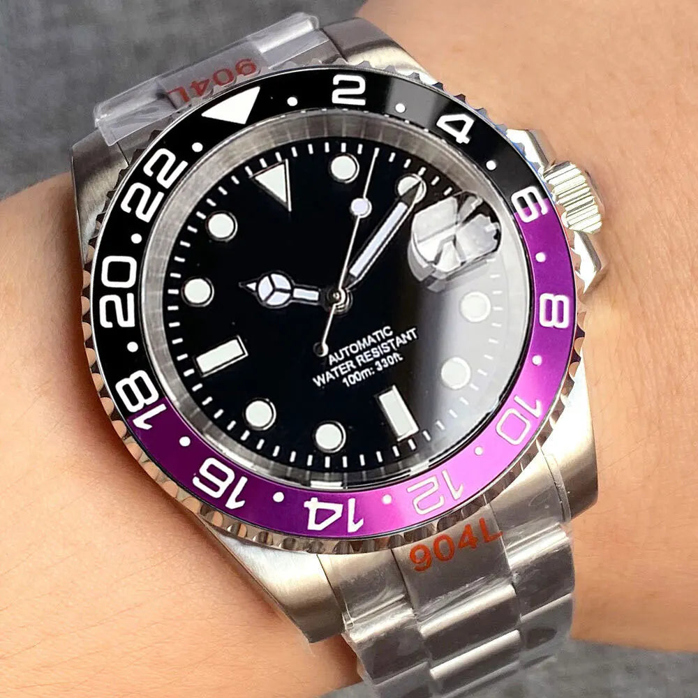 Relógio de Homem Automático Miyota8215 Impermeável 200m, Relógio de Mergulho 40mm com Movimento Mecânico, Luminoso, Bracelete Jubilee e Fecho Glide Lock