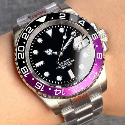Relógio de Homem Automático Miyota8215 Impermeável 200m, Relógio de Mergulho 40mm com Movimento Mecânico, Luminoso, Bracelete Jubilee e Fecho Glide Lock