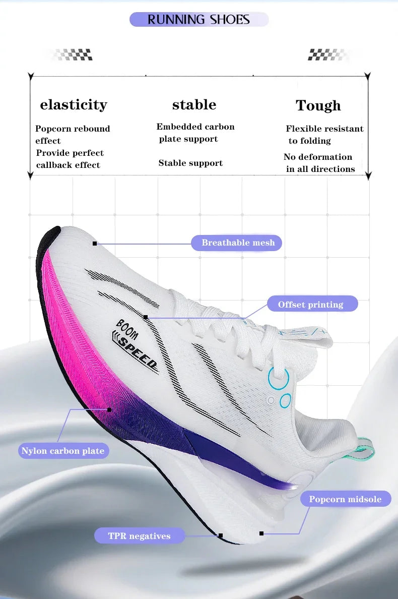 Men Carbon Board Running Shoes Marathon Long-Distance Running Sports Shoes Support Stable Casual Women Breathable Running Shoes
