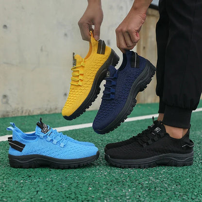 Baskets de plein air pour homme, jaune vif, en maille respirante, chaussures de sport amortissantes, chaussures d'aventure élégantes et tendance