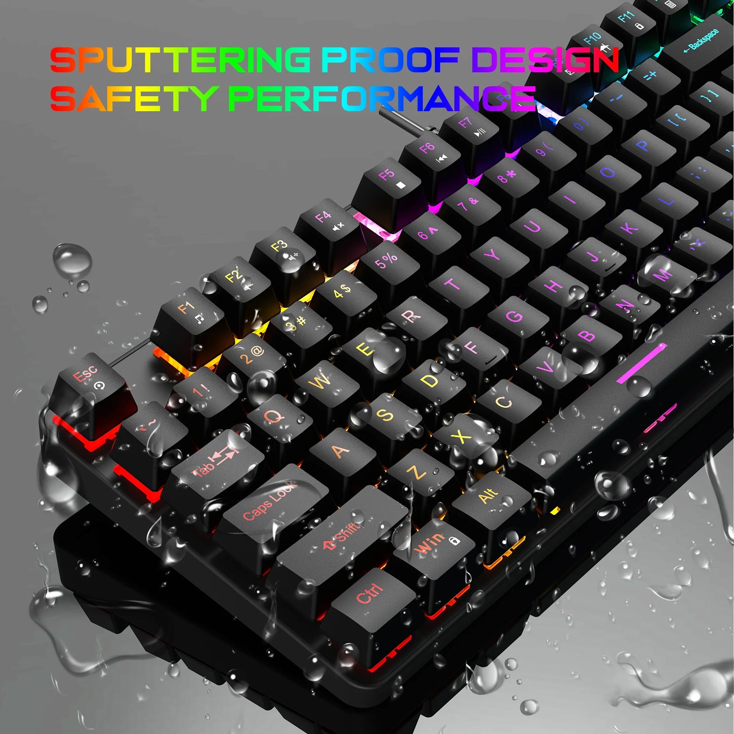 Computer Keyboard Waterproof Portable Gaming Keyboard Backlit Ergonomics Colorful Keyboard Computer Accessories 87 Keys USB