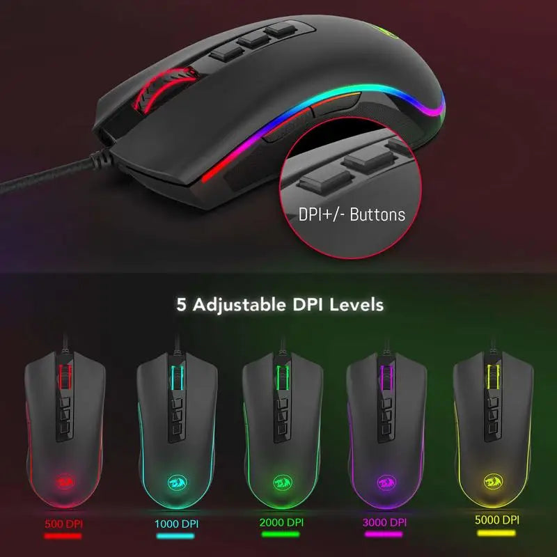 Rato Gaming para PC Redragon M711 com Fio, 7 Botões Programáveis, RGB Personalizável, 10,000 DPI, Ergonómico