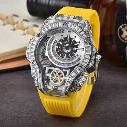 Full diamond Case Business Luxury Top Mens Watches Rubber Strap Color Creative Decorative Quartz Watch Men AAA Clocks Relogio