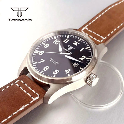 Tandorio 39mm Pilot Men's Diving Automatic Watch AR Sapphire Miyota8215/PT5000 Movt Mechanical Steel Wristwatch 20BAR Green Lume