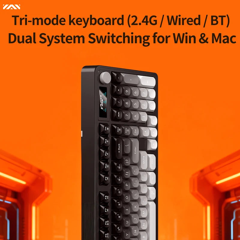 98 key Wireless Keyboard Knob Control BT/2.4g/Wired, RGB LED Backlight Display, 2000mA Battery for PC/Laptop