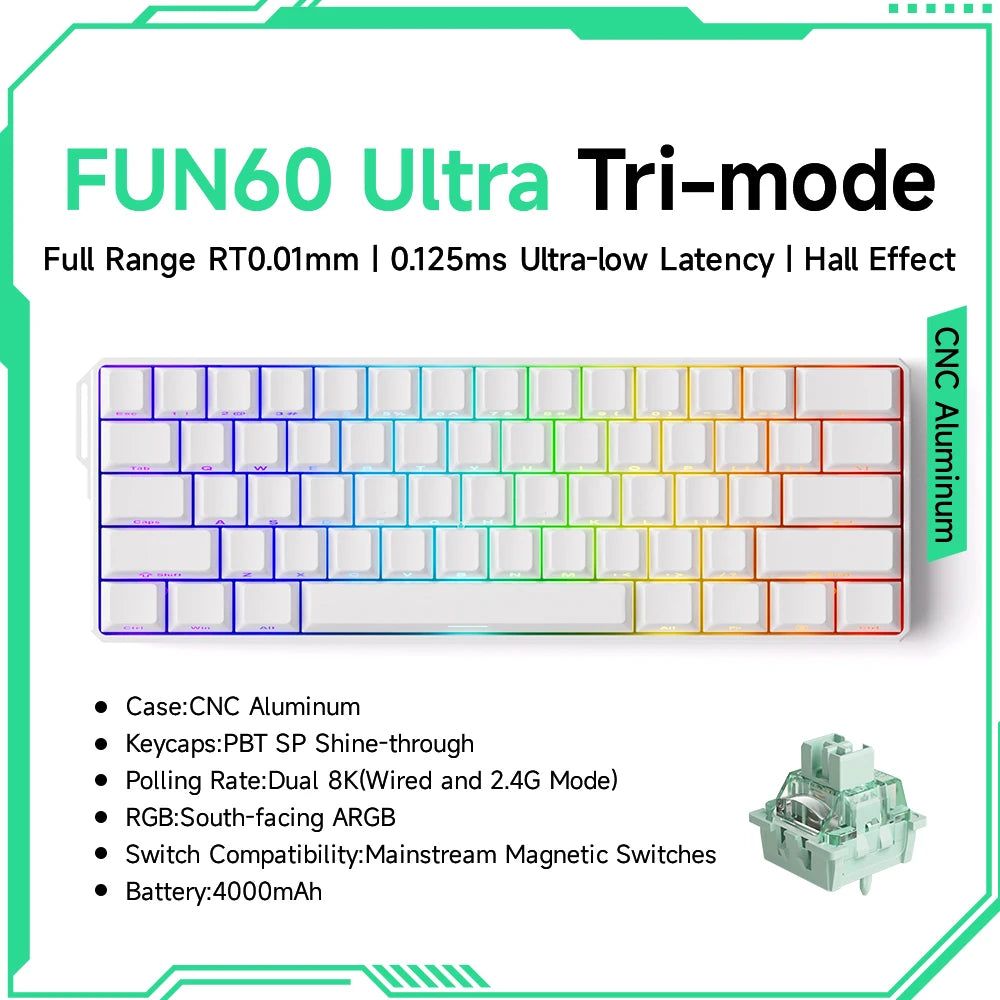 Akko MonsGeek FUN60 mechanische Tastatur mit Magnetschaltern, 60% Gaming-Tastatur, Rapid Trigger 0.01mm, 8K, ARGB, HE/TMR, Custom Keyboard