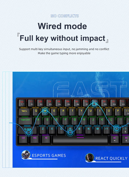 K61 60% Mechanical Keyboard Wired RGB, 61 Keys Mini Gaming Keyboard, Phantom RGB, Red/Blue Switch, Ergonomic, Portable for Gamer