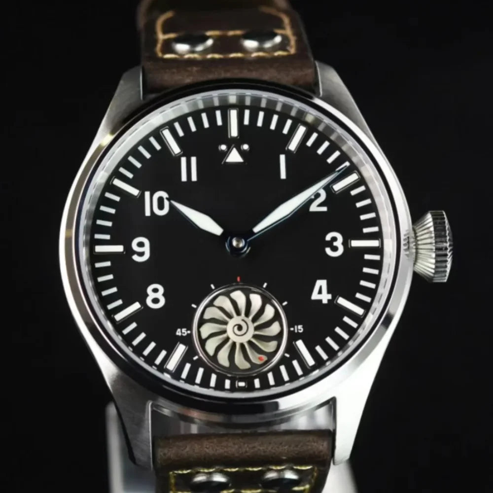 Hruodland 2025 Novo Relógio Mecânico para Homem Seagull ST3620 Piloto Retro 43MM BGW-9 Luminoso Cristal de Safira Turbina Relógio de Homem