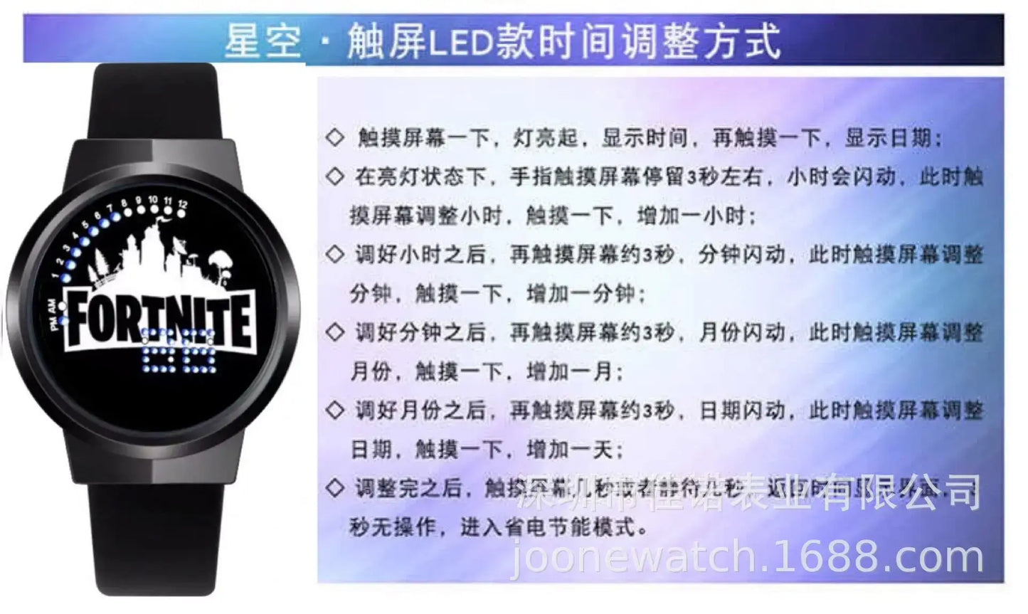 Orologio Fortnite Cute Fashion Cartoon personalizzato Kawaii Touch con luce notturna LED, orologio elettronico per studenti, regalo per amici
