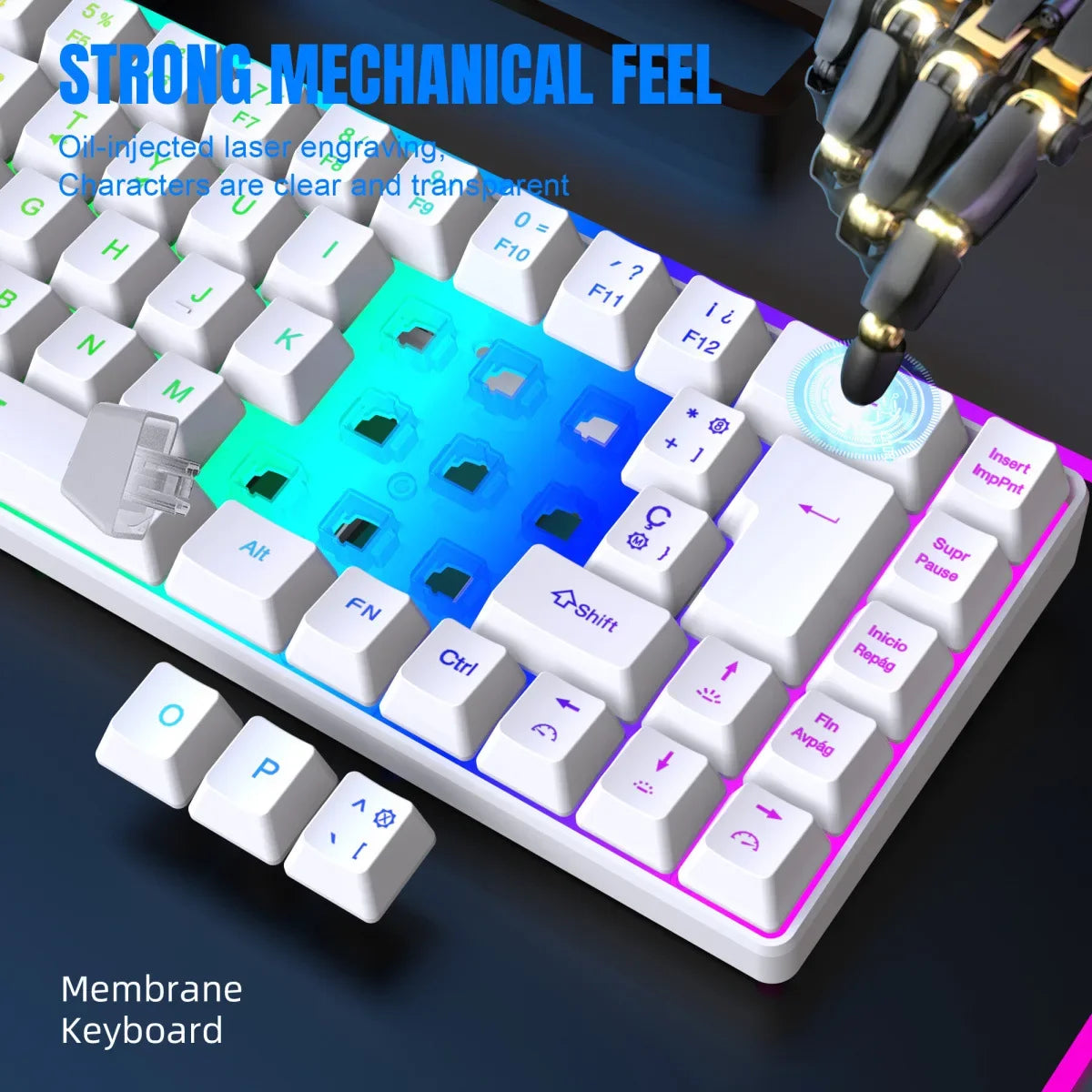 RGB backlit keyboard Russian 69 keys white membrane gaming wired ergonomic Keyboards for compact mini for pc laptop color black