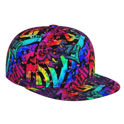 Farverig baseballcap med graffitikunst-print, justerbar snapback-kasket til mænd og kvinder, unisex hiphop-kasketter med flad skygge