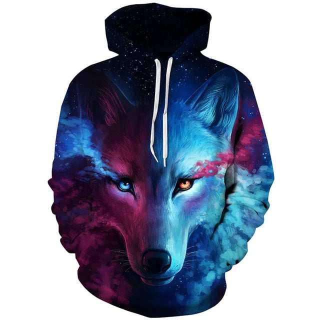 Sweatshirt com Capuz Oversized para Homem 2023, Padrão 3D de Lobo e Animais, Guerreiro Feroz, Moda Streetwear, Corte Largo, Fato de Treino Divertido para Fitness