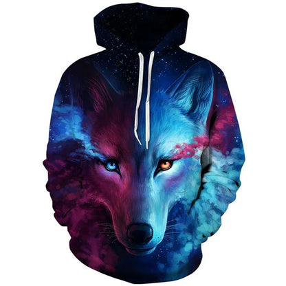 Sweatshirt com Capuz Oversized para Homem 2023, Padrão 3D de Lobo e Animais, Guerreiro Feroz, Moda Streetwear, Corte Largo, Fato de Treino Divertido para Fitness