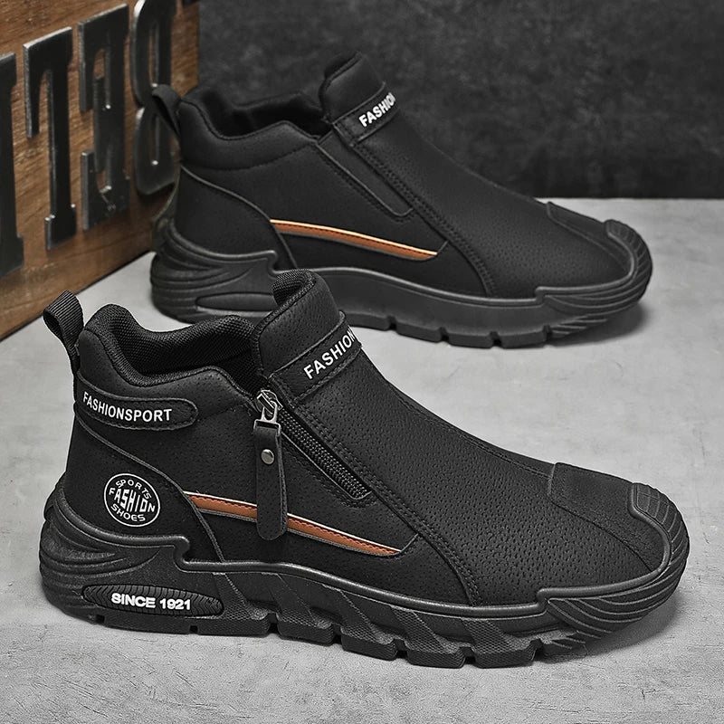 Men's High-Top Zipper Sneakers | Casual Non-Slip Work Boots | Fashion Comfort Walking Shoes for Male