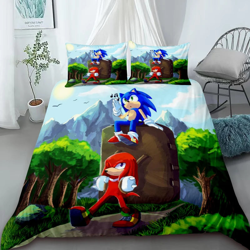 Sonic Cartoon Duvet Cover for Kids – Cool Anime Bedding Set – Duvet Cover Bedroom Decor (Queen & King Sizes) – For Kids & Teens