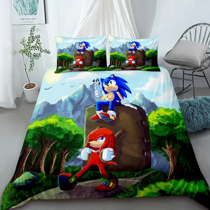Sonic Cartoon Duvet Cover for Kids – Cool Anime Bedding Set – Duvet Cover Bedroom Decor (Queen & King Sizes) – For Kids & Teens