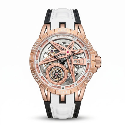 OBLVLO Mens Luxury Machinery Skeleton Dial Mechanical Automatic Watch Analog White Rubber Band Military Watch RD-901