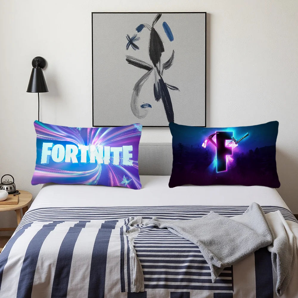 Capa de almofada retangular com logótipo do jogo F-FORTNITE — fronha estampada para cabeceira, sofá, quarto e decoração de casa