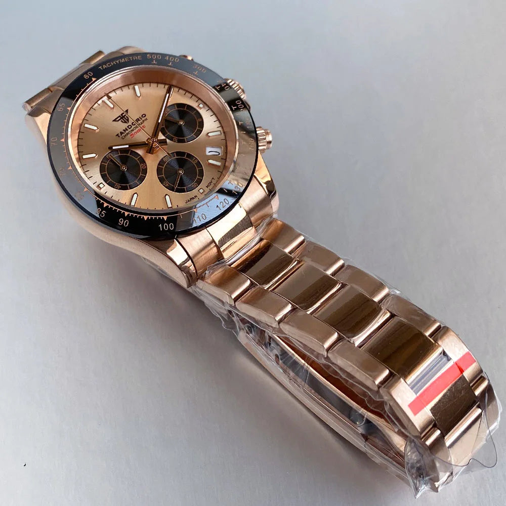 Relógio de Luxo para Homem VK63 com Movimento de Quartzo, Cronógrafo Business, 39mm, Aço/Ouro Rosa, Data, Mostrador Luminescente, Cronógrafo Completo