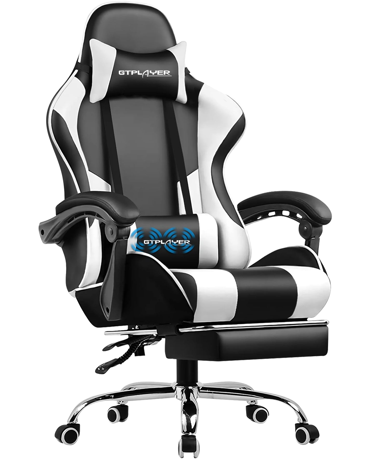 GTPLAYER Gaming Chair with Massage Ergonomic Desk Chair Footrest Headrest Rotary Chair for Office and Gamers